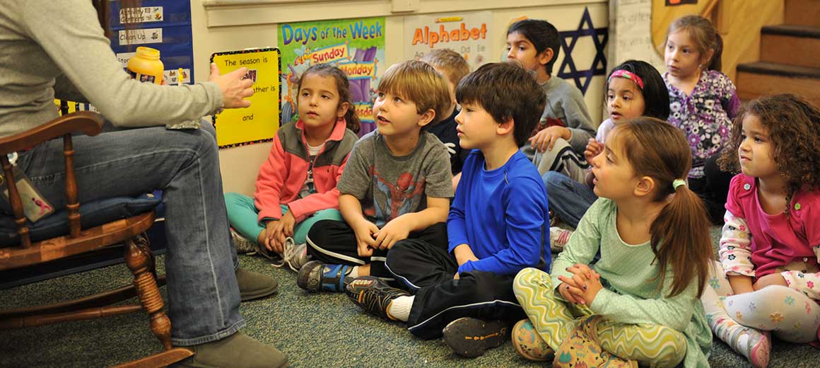 Kids listening to teacher in classroom